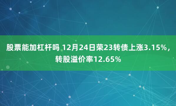 股票能加杠杆吗 12月24日荣23转债上涨3.15%，转股溢价率12.65%