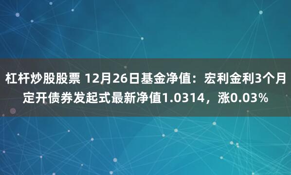 杠杆炒股股票 12月26日基金净值：宏利金利3个月定开债券发起式最新净值1.0314，涨0.03%