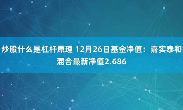 炒股什么是杠杆原理 12月26日基金净值：嘉实泰和混合最新净值2.686