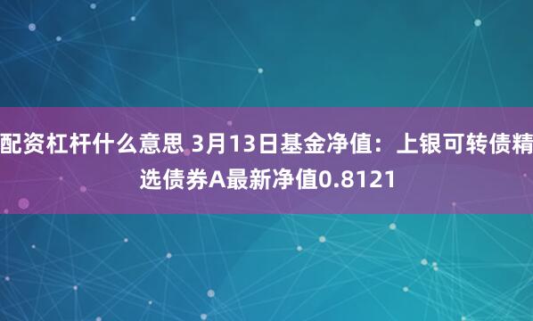 配资杠杆什么意思 3月13日基金净值：上银可转债精选债券A最新净值0.8121